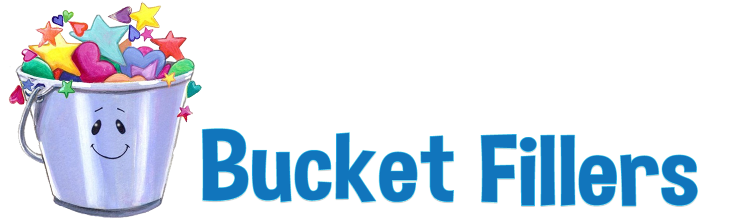 Image of a Pail or bucket full of stars and hearts, with the text - Bucket Fillers. The Logo for the "Bucket Fillers"  